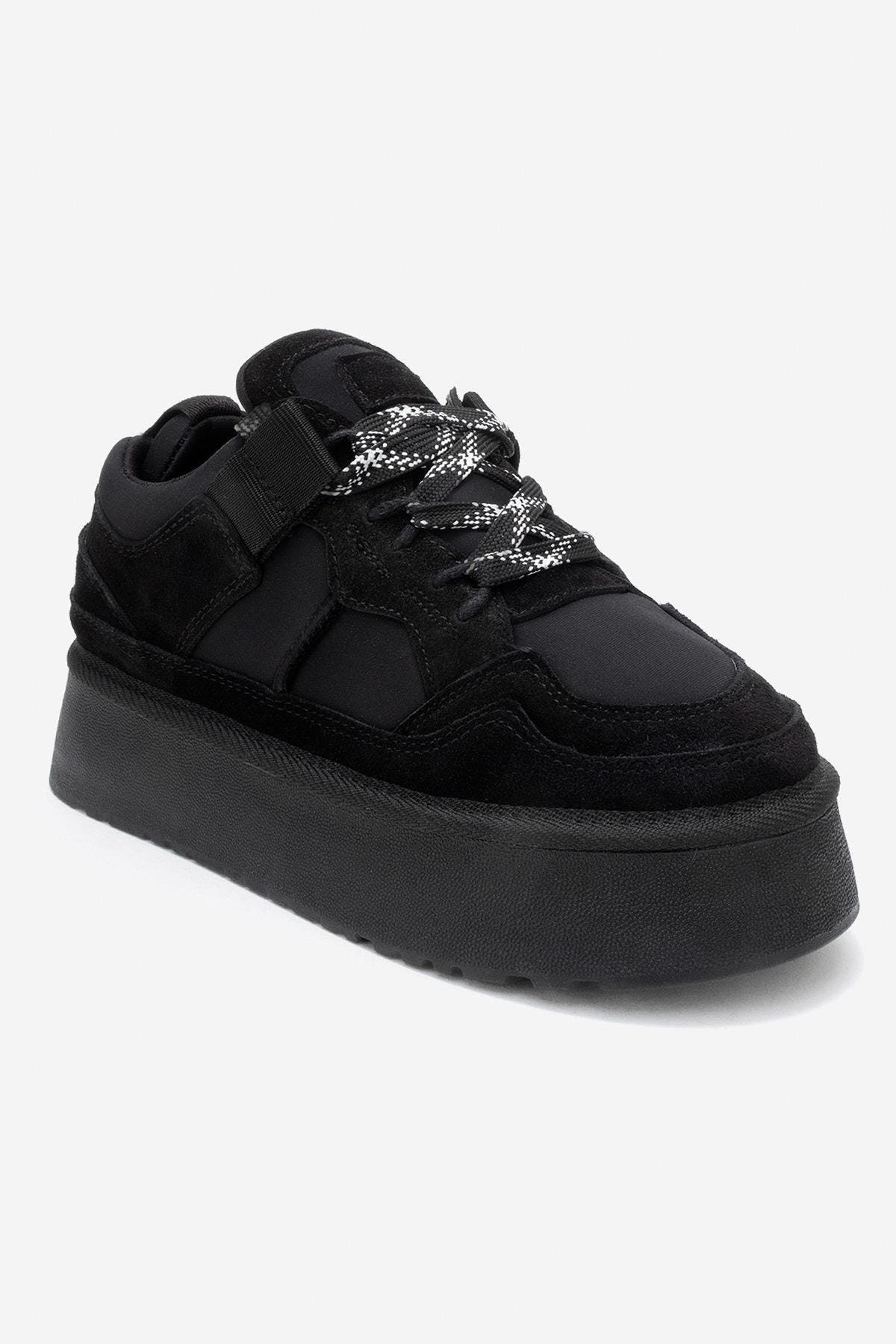 Forever & Always Shoes Riven Leather Platform Sneaker, Main, color, Black Suede