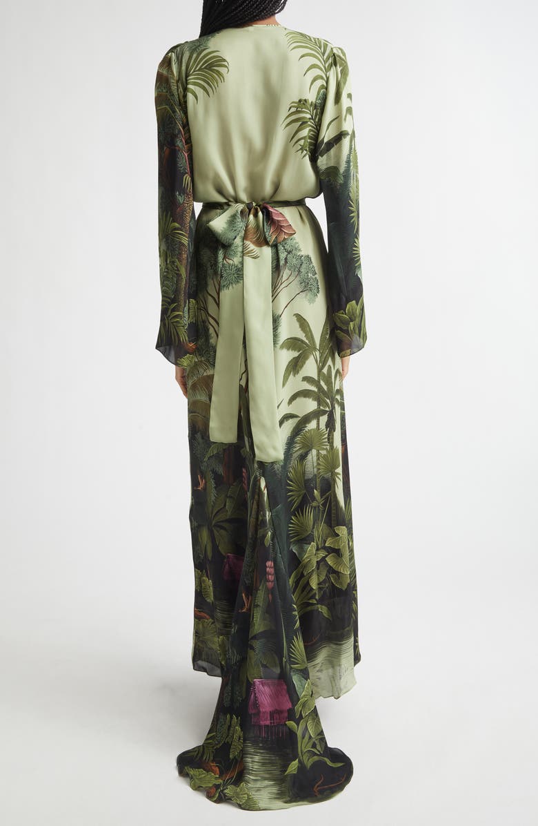 Johanna Ortiz Rodeo Rhythms Long Sleeve Silk Maxi Dress, Alternate, color, Green