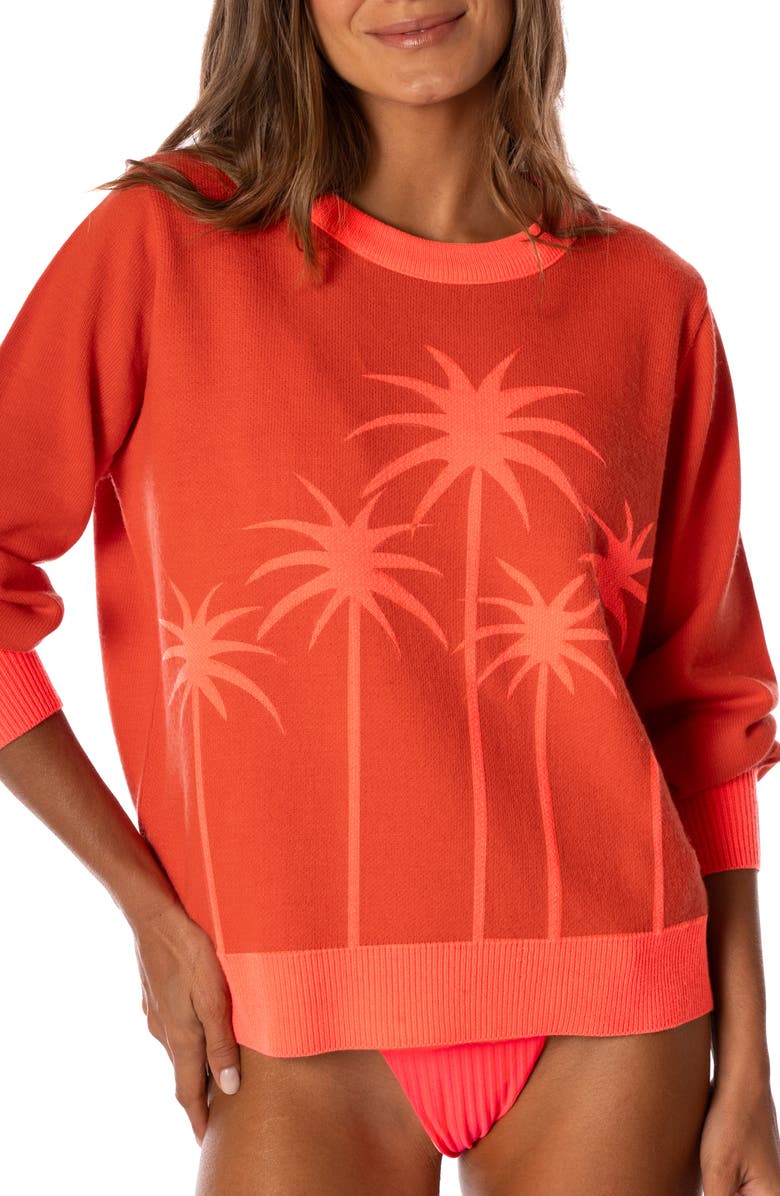 Maaji Palm View Crewneck Sweatshirt, Alternate, color, Bright Red