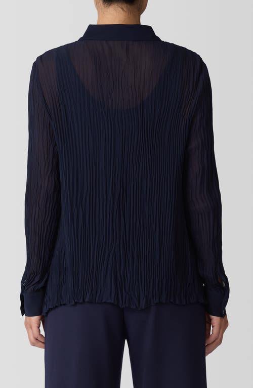 Eileen Fisher Textured Silk Button-up Shirt In Ink