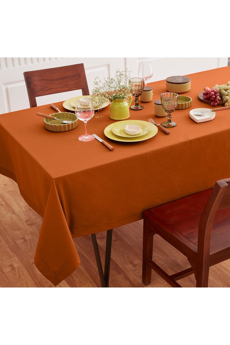 Cotton Linen Plain Tablecloth - Dru, Alternate, color, Cinnamon