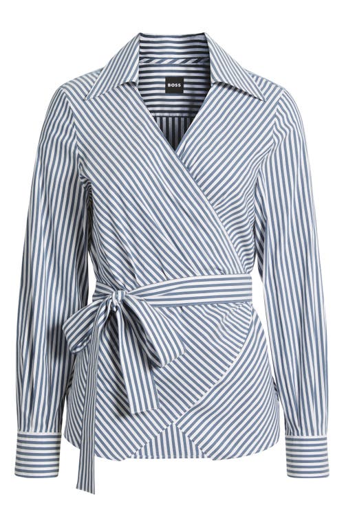 Hugo Boss Boss Bekania Stripe Wrap Top In Blue