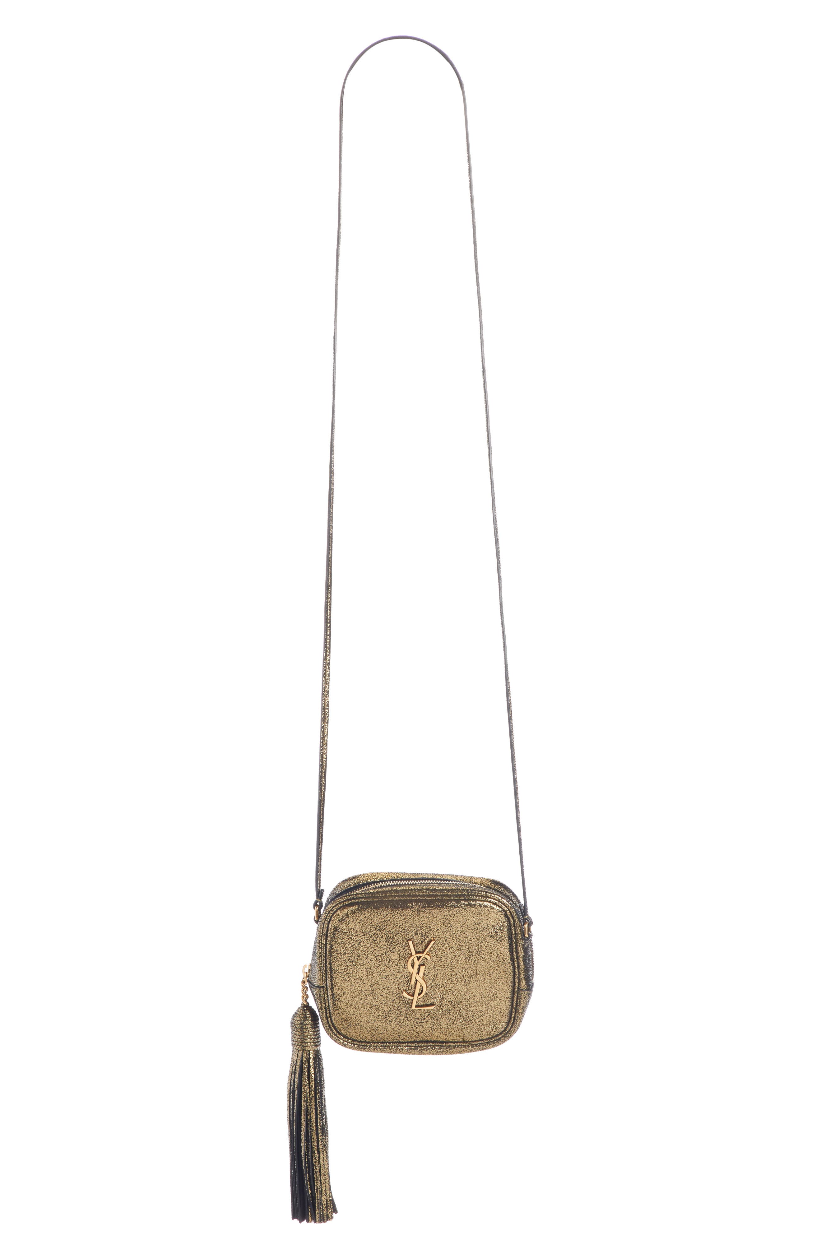 Saint Laurent Mini Blogger Metallic Crackled Leather Crossbody Bag, Main, color, 