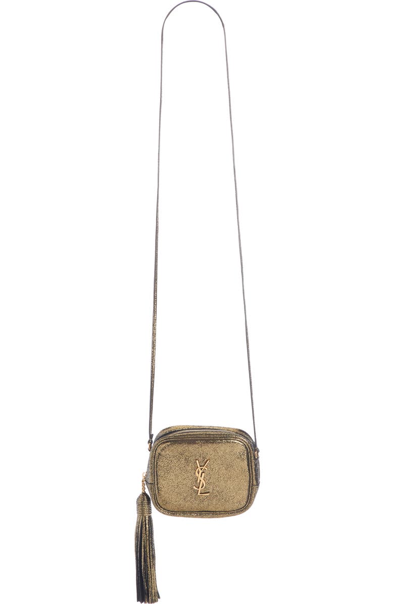 Saint Laurent Mini Blogger Metallic Crackled Leather Crossbody Bag, Main, color,