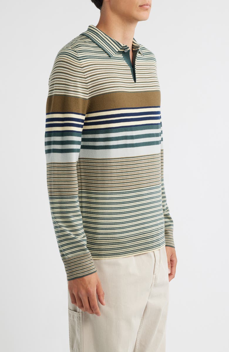 PS Paul Smith Stripe Long Sleeve Merino Wool Polo, Alternate, color, Petrol Green