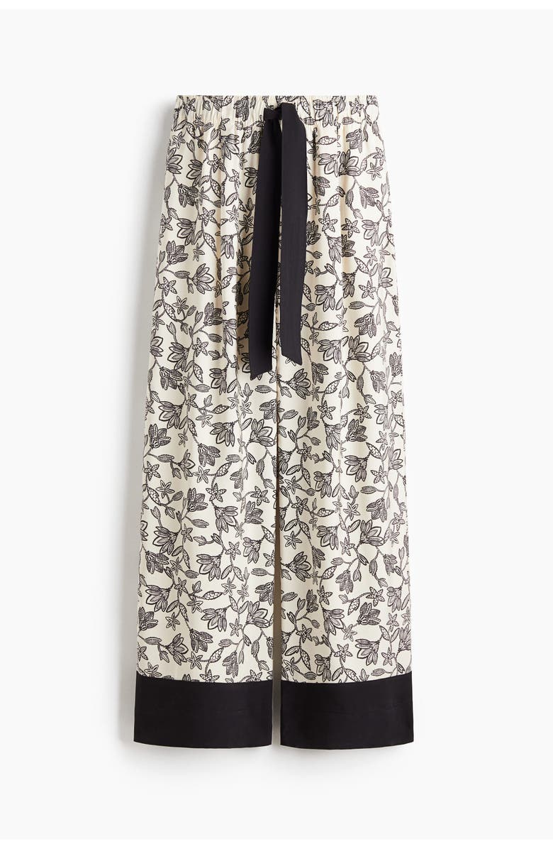 H&M Wide Tie-belt Trousers, Alternate, color, Cream/Floral