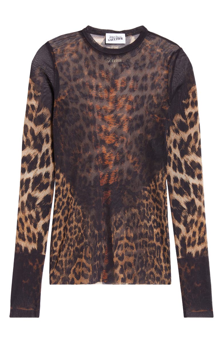 Jean Paul Gaultier Leopard Print Long Sleeve Mesh Top, Alternate, color,