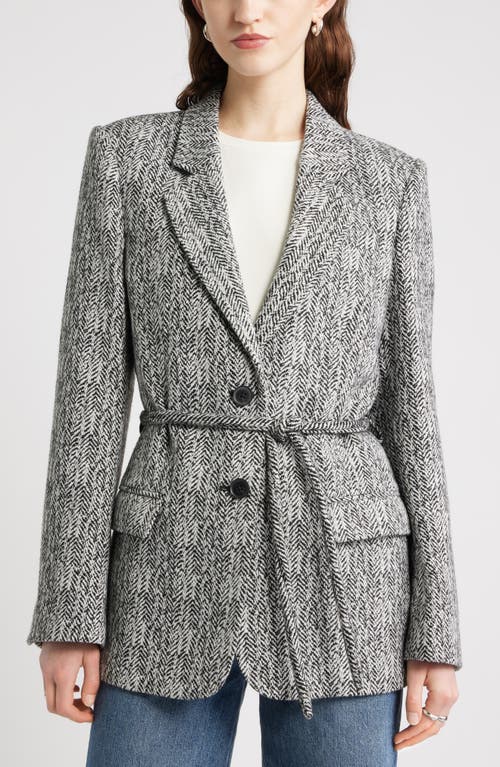 Nordstrom Belted Textured Boyfriend Blazer In Gray