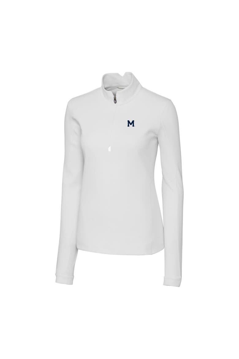 Women's Cutter & Buck White Michigan Wolverines Traverse Stretch Quarter-Zip Pullover Top, Alternate, color, White