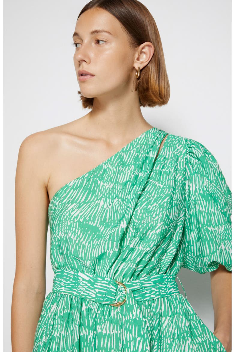Adriana Abstract Fern Print One-Shoulder Dress, Alternate, color, KELLY ABSTRACT FERN
