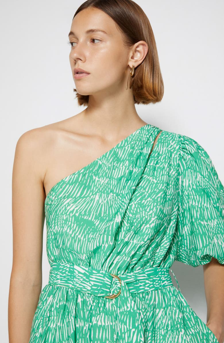 Simkhai Adriana Abstract Fern Print One-Shoulder Dress, Alternate, color, Kelly Abstract Fern