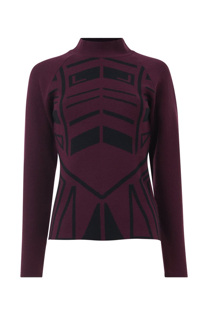 Leem Geometric Jacquard Fitted Knit Top, Main, color, Red