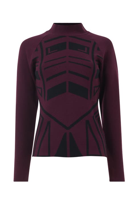 Geometric Jacquard Fitted Knit Top