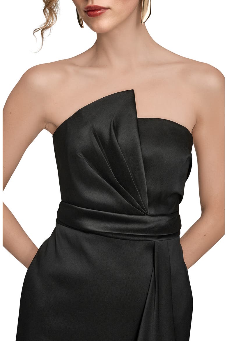 Asymmetric Strapless Satin Gown, Alternate, color, BLACK