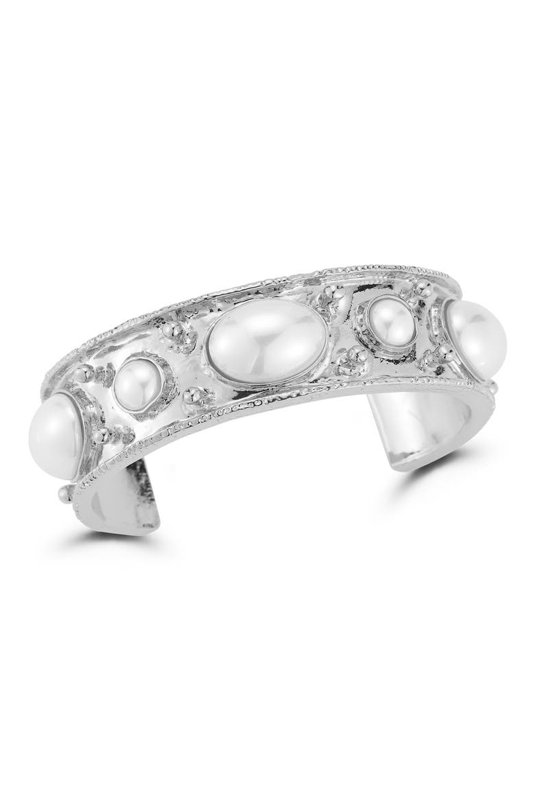 Faux Pearl Cuff Bracelet, Main, color, SILVER