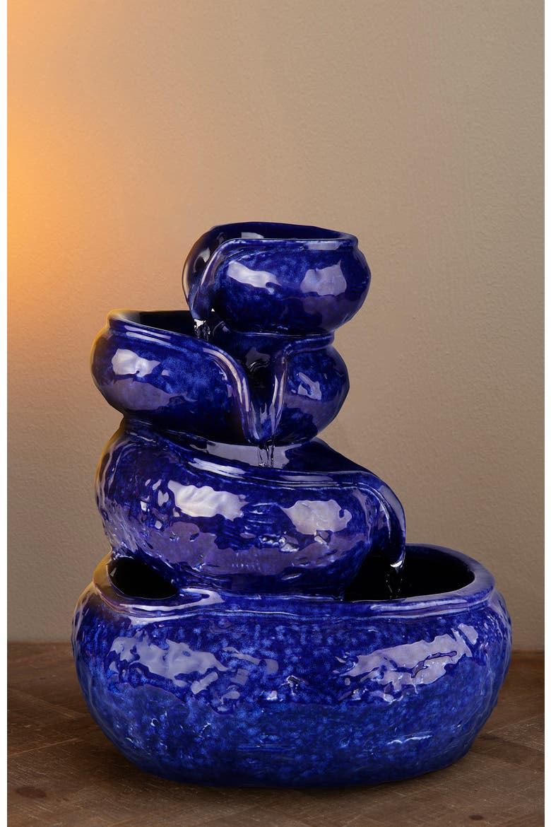4-Tiered Ceramic Cobalt Blue Table Fountain with Pump, Alternate, color, Blue