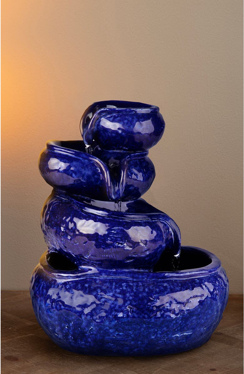 Glitzhome 4-Tiered Ceramic Cobalt Blue Table Fountain with Pump, Alternate, color, Blue