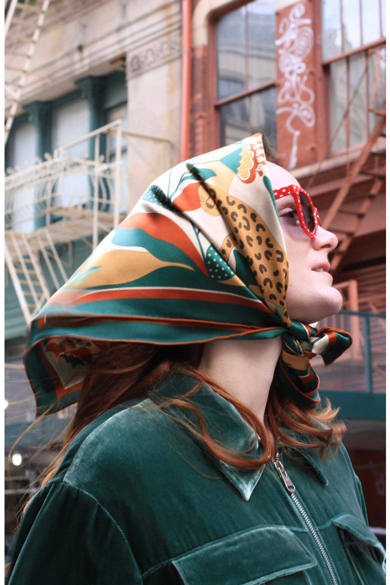 Double Sided Silk Scarf Of Green Wonderland, Alternate, color, Green
