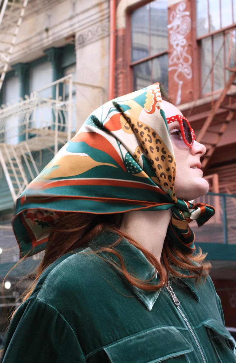 Jessie Zhao New York Double Sided Silk Scarf Of Green Wonderland, Alternate, color, Green