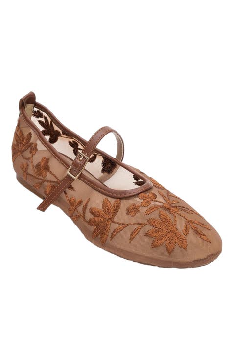 Juny Mesh Floral Embroidery Ballet Flat