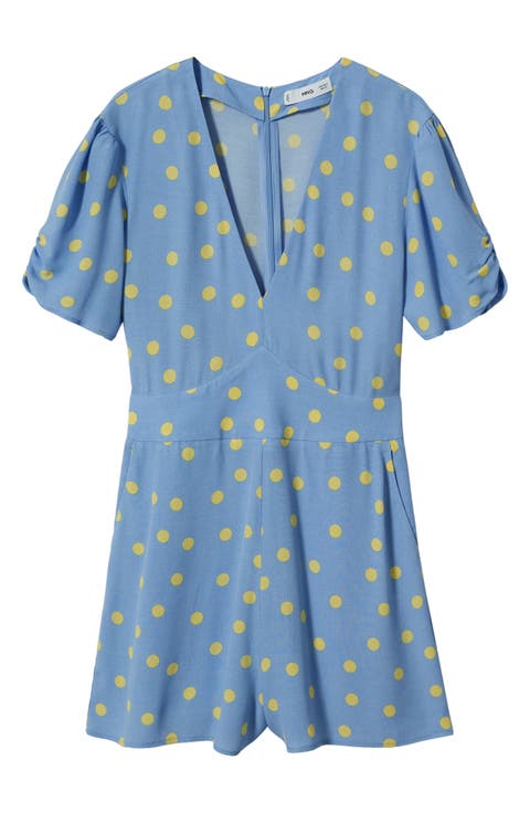 Polka Dot Puff Sleeve Romper