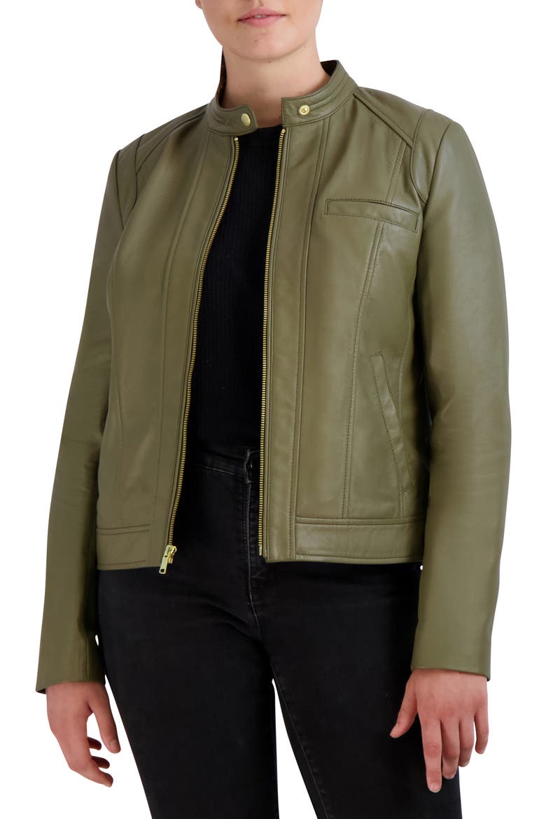 Moto Leather Jacket, Main, color, SAGE