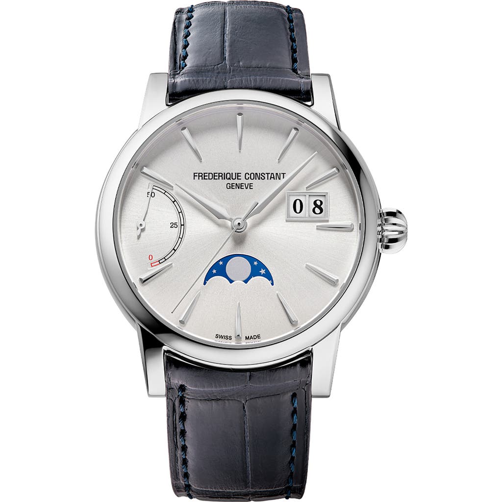 Frederique Constant Classic Manufacture Power Reserve Big Date Automatic Leather Strap Watch, 40mm