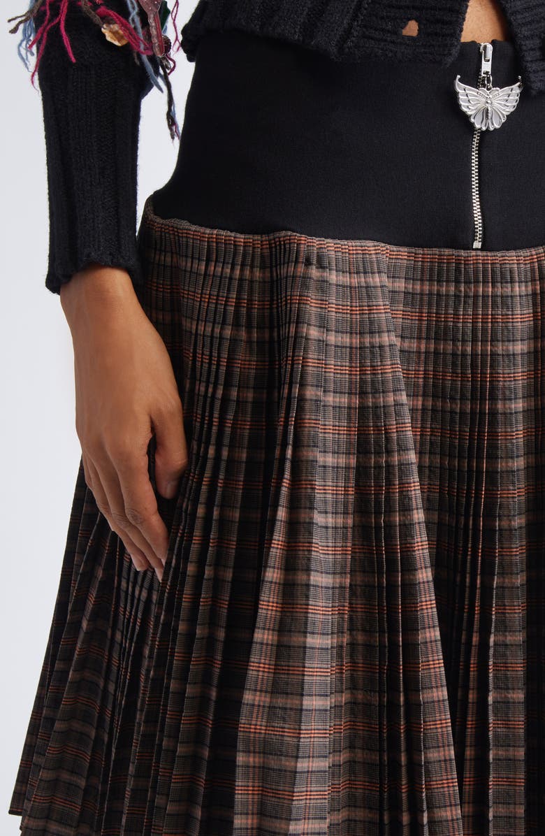 Chopova Lowena Fret Plaid Pleated Skirt, Alternate, color, Black Multi