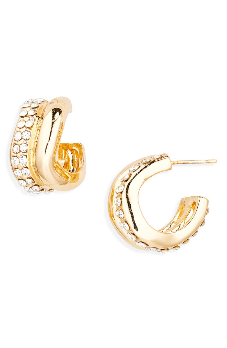 Tasha Double Row CZ Huggie Hoop Earrings, Main, color, Gold Crystal