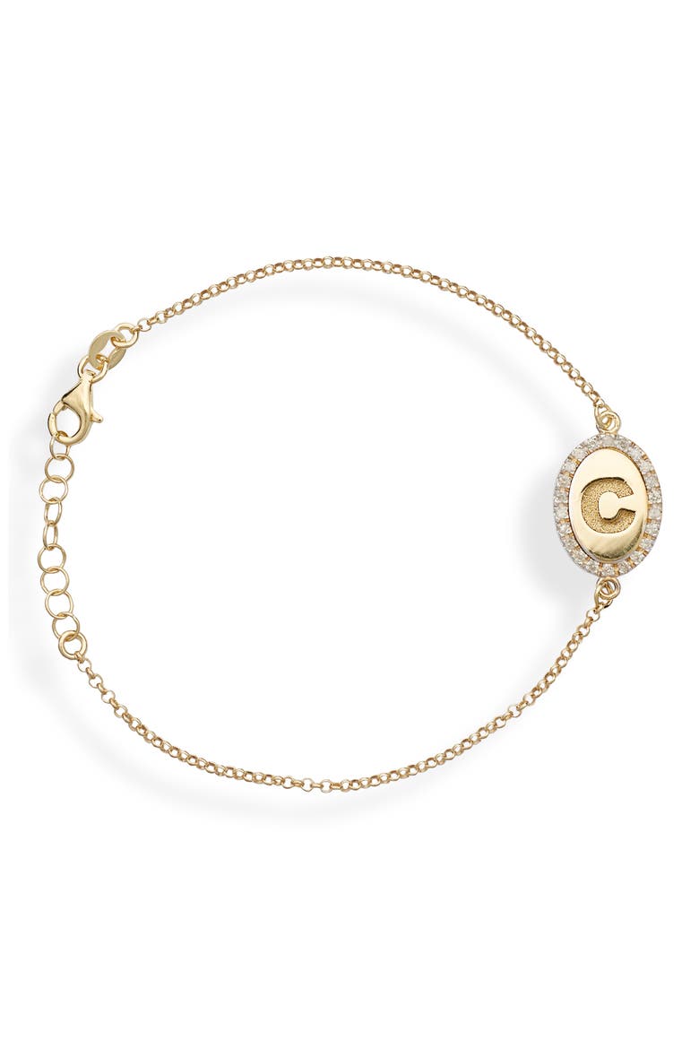Diamond Initial Disc Bracelet, Main, color, YELLOW-C