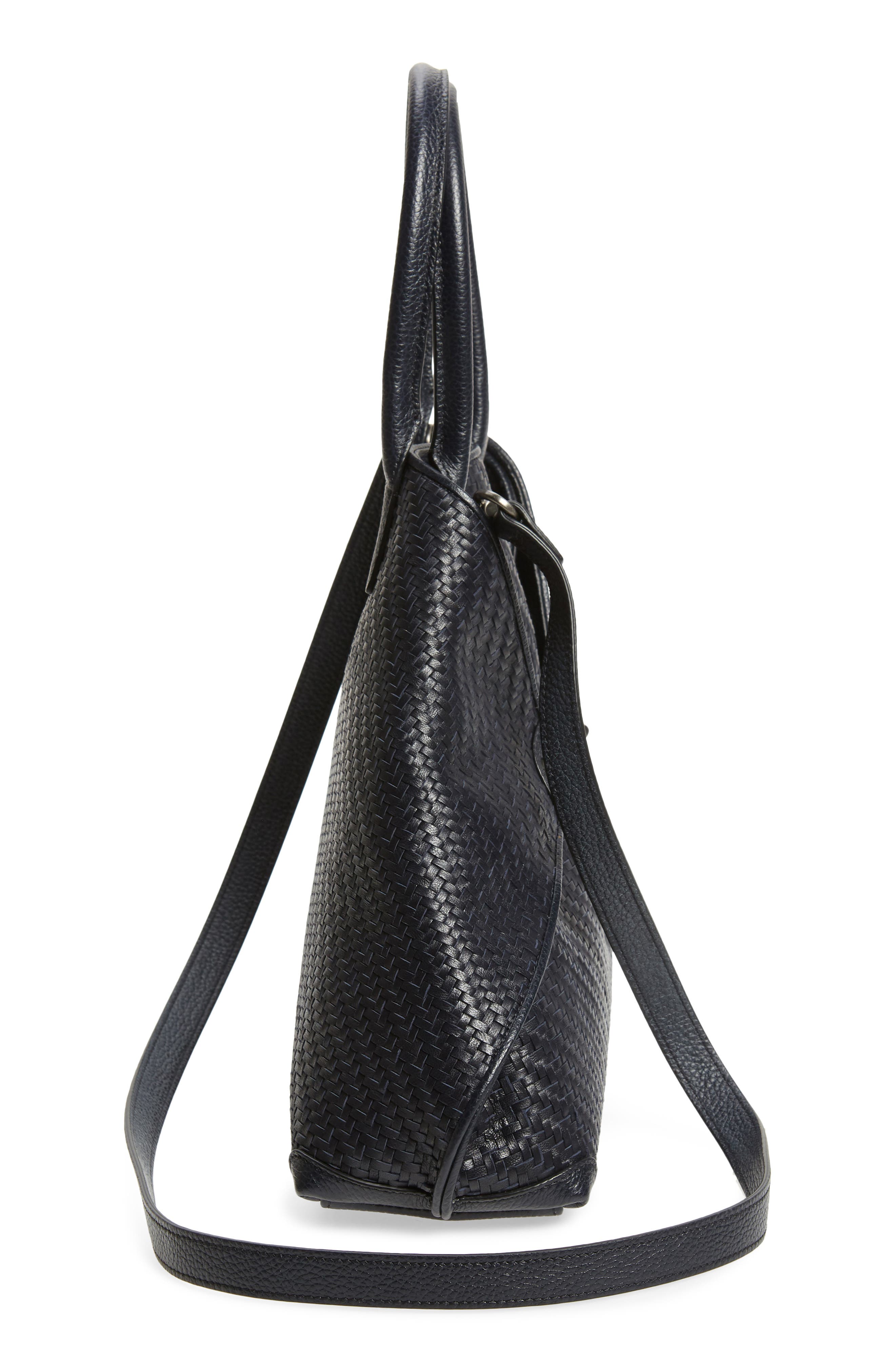Small AI Woven Plaid Calfskin Leather Tote, Alternate, color, DENIM