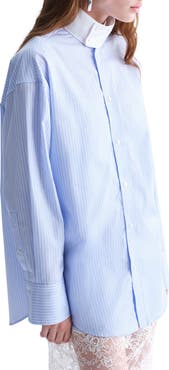 MANGO Stand Collar Poplin Button-Up Shirt