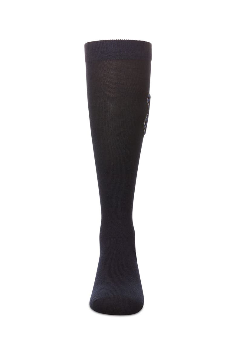 Boxed Bear Patch Knee High Socks, Alternate, color, Navy