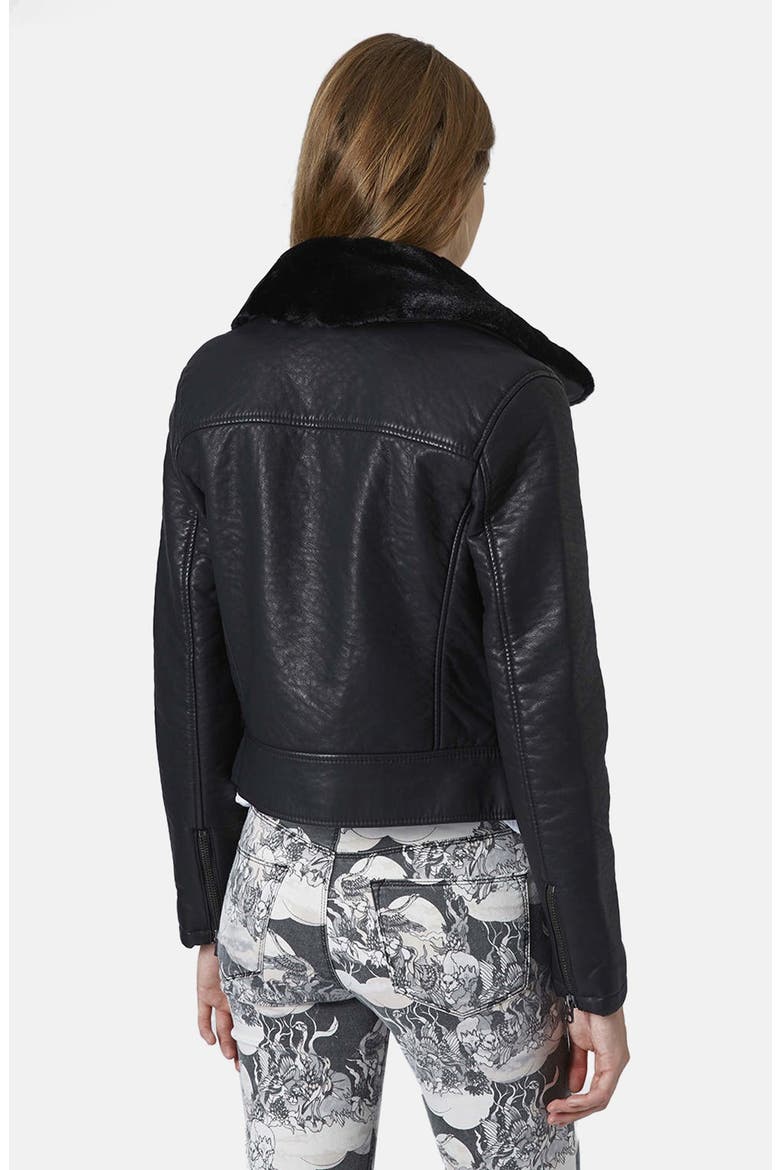 Faux Leather Jacket with Removable Faux Fur, Alternate, color, BLACK