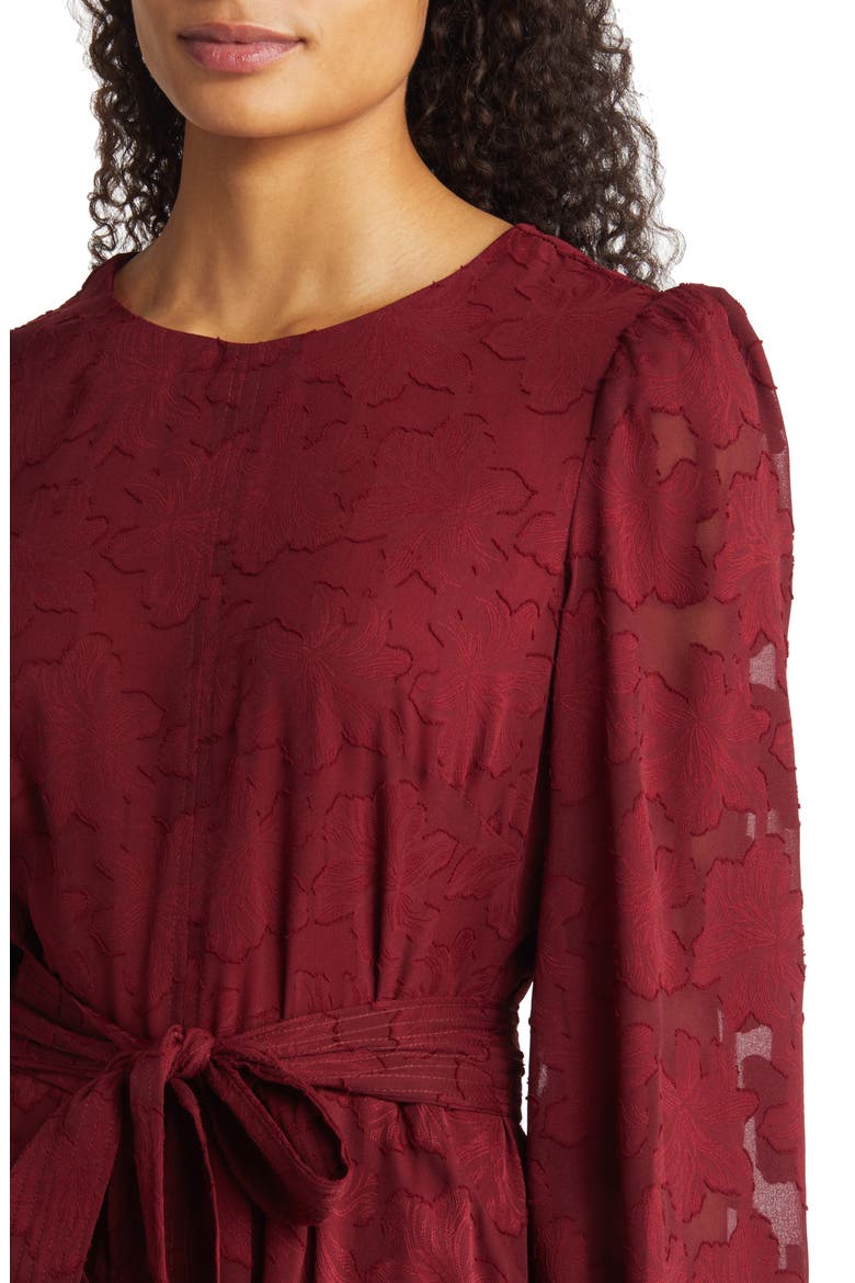 Floral Burnout Long Sleeve Fit & Flare Dress, Alternate, color, WINE