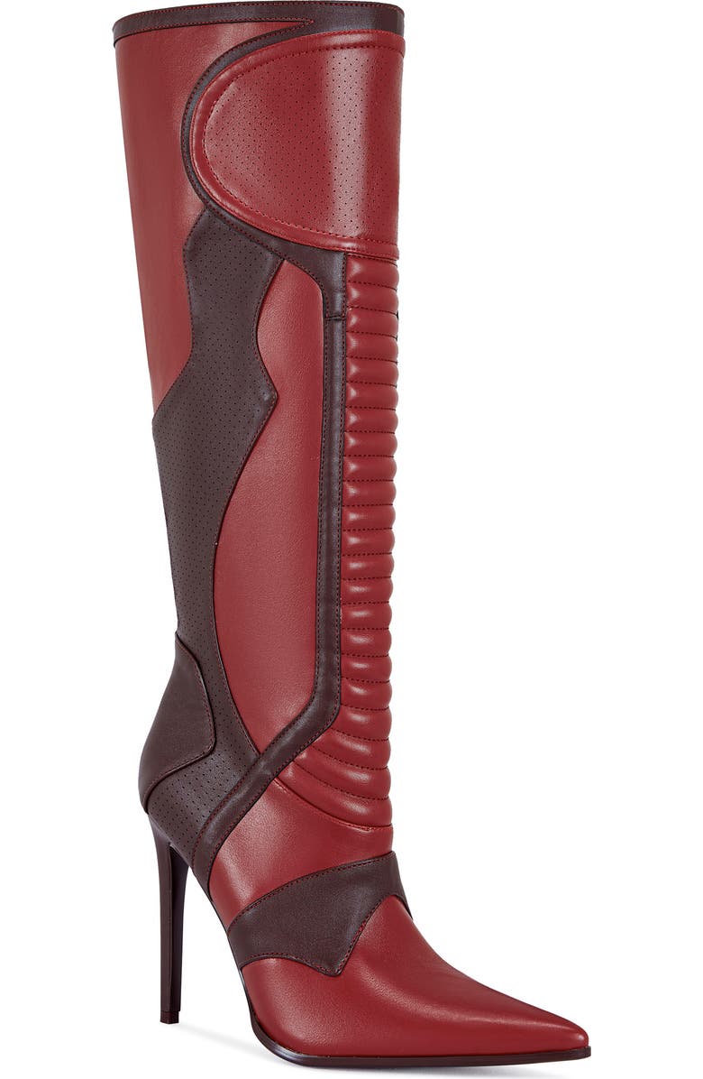 AZALEA WANG Rodrigo Patchwork Knee High Boot, Main, color, Red