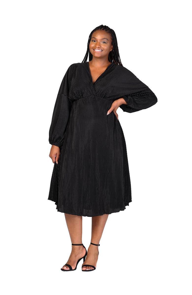 24seven Comfort Apparel V-Neck Empire Waist Bishop Sleeve Midi Dress, Alternate, color, Black