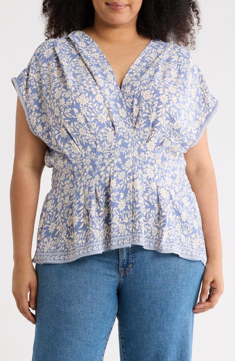 Short Sleeve Peplum Top (Plus)