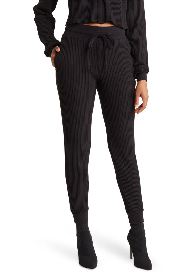 High Waist Knit Joggers, Main, color, JET BLACK