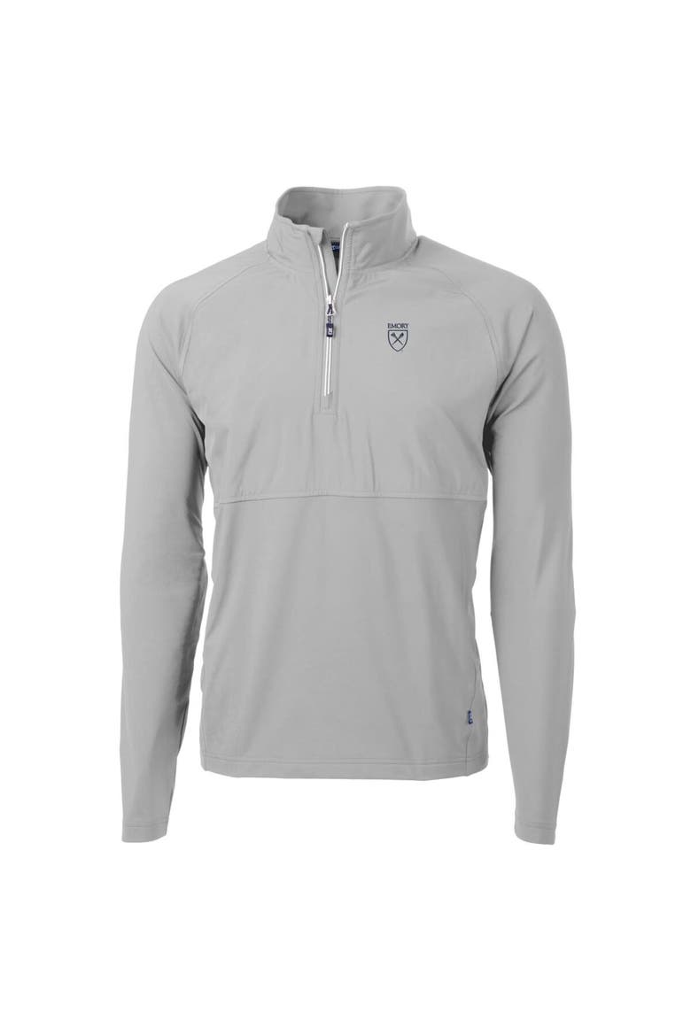Men's Cutter & Buck Silver Emory Eagles Adapt Eco Knit Hybrid Recycled Quarter-Zip Pullover Top, Main, color, Silver