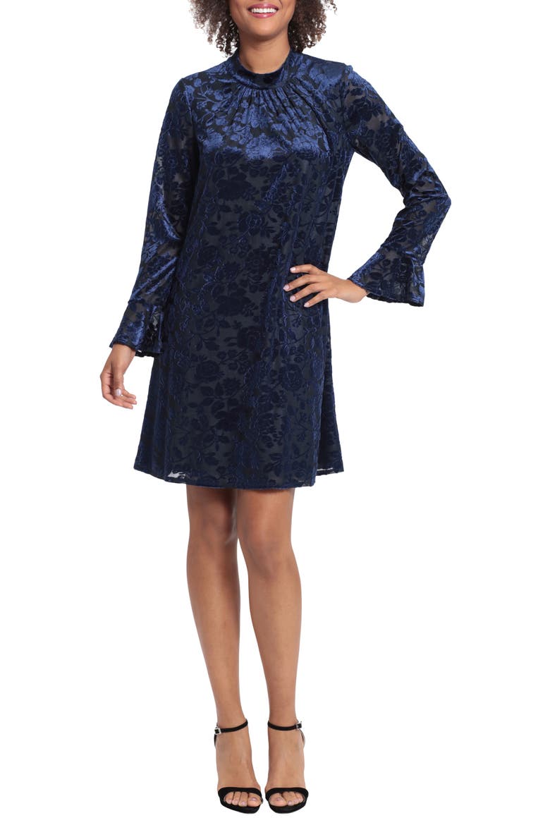 Velvet Long Sleeve Dress, Main, color, BLACK/ NAVY