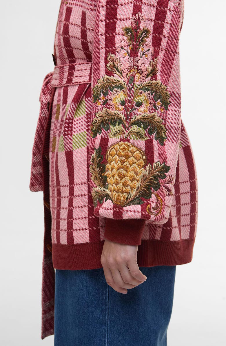 Barbour x Farm Rio Luisa Long Belted Cardigan, Alternate, color, Pink Tartan