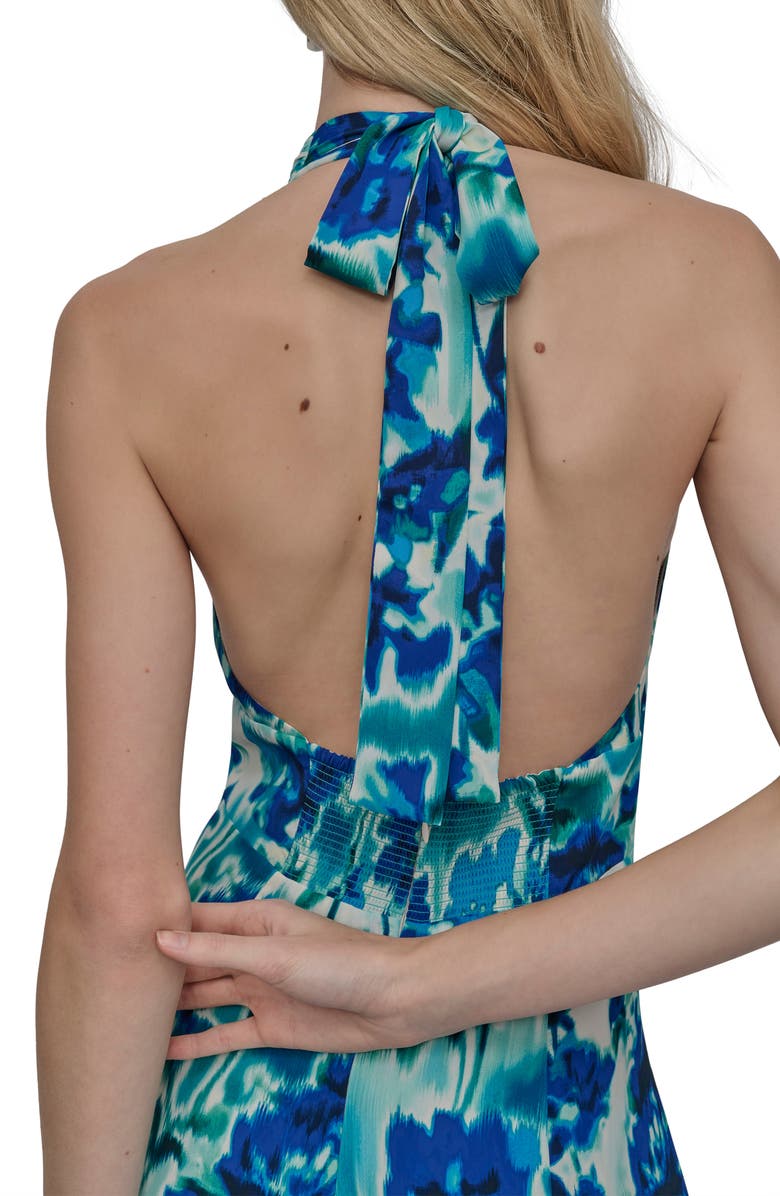 DKNY Halter Midi Dress, Alternate, color, Indigo Multi