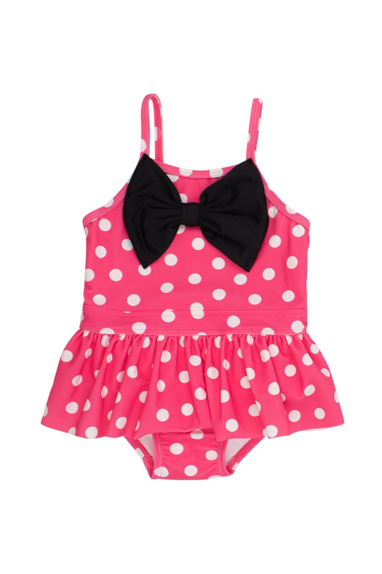 Girls UPF50+ Big Bow Skirted One Piece, Main, color, Hot Pink Polka Dot