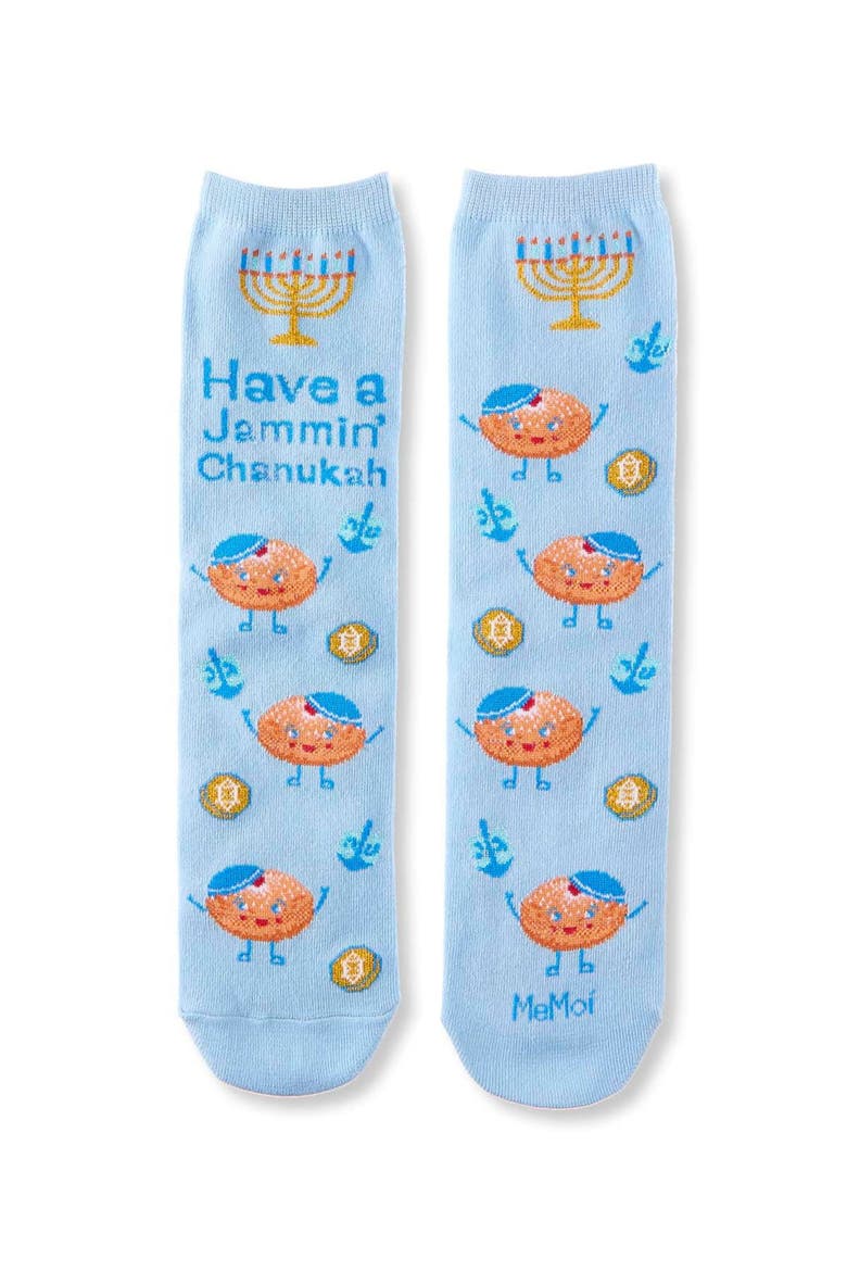 Big Kid's Have A Jammin' Chanukah" Greeting Card Novelty Crew Socks, Alternate, color, Light Blue