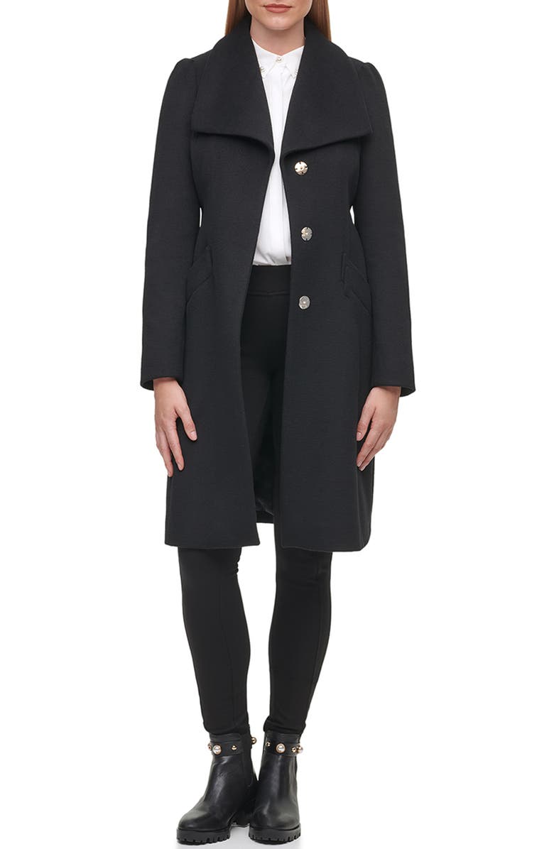 KARL LAGERFELD PARIS Puff Sleeve Belted Coat, Alternate, color, Black