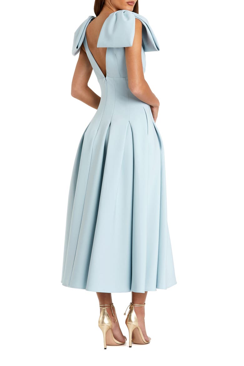 Crepe A Line Midi Dress With Bow Straps, Alternate, color, Ice Blue