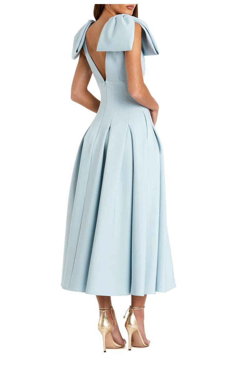 Mac Duggal Crepe A Line Midi Dress With Bow Straps, Alternate, color, Ice Blue