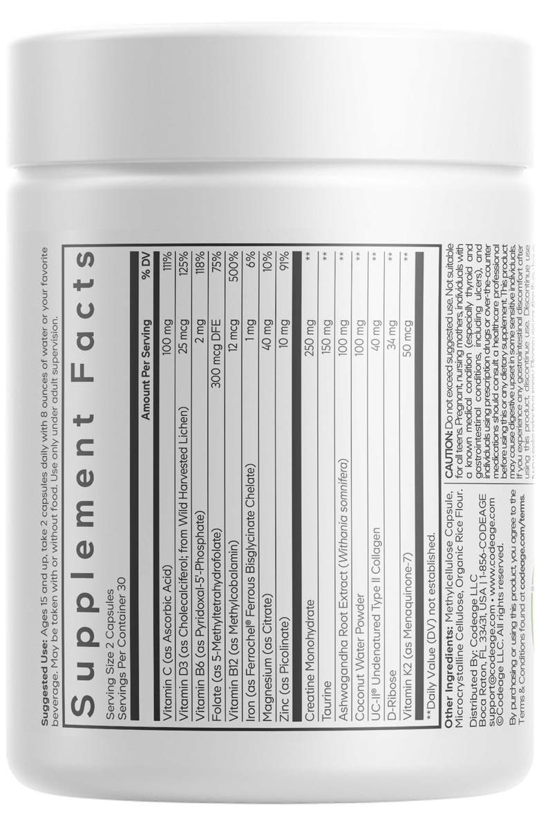 Codeage Teen Athlete Multivitamin+, Creatine, UC-II Collagen, Iron Supplement, Alternate, color,