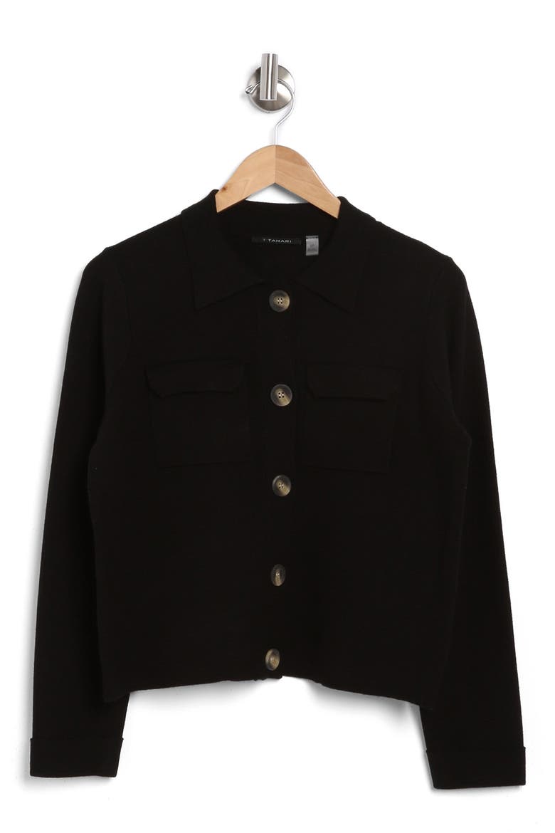 Collar Button Front Cardigan, Alternate, color, BLACK